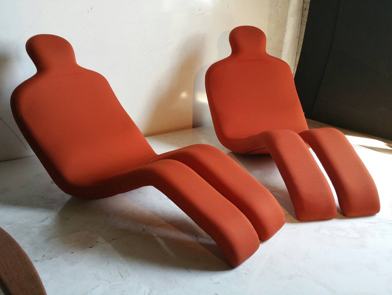 Fabric Matching Pair of Original Olivier Mourgue Bouloum Chaise Longues