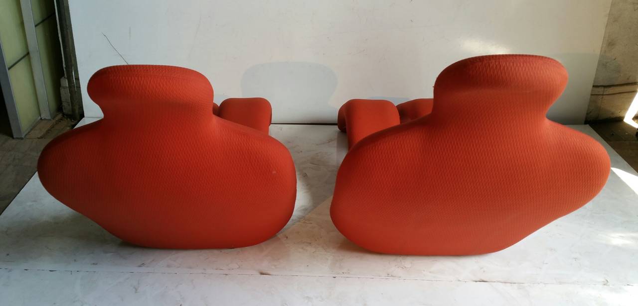 Matching Pair of Original Olivier Mourgue Bouloum Chaise Longues In Good Condition In Buffalo, NY