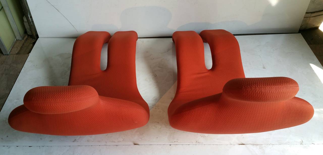 Mid-Century Modern Matching Pair of Original Olivier Mourgue Bouloum Chaise Longues