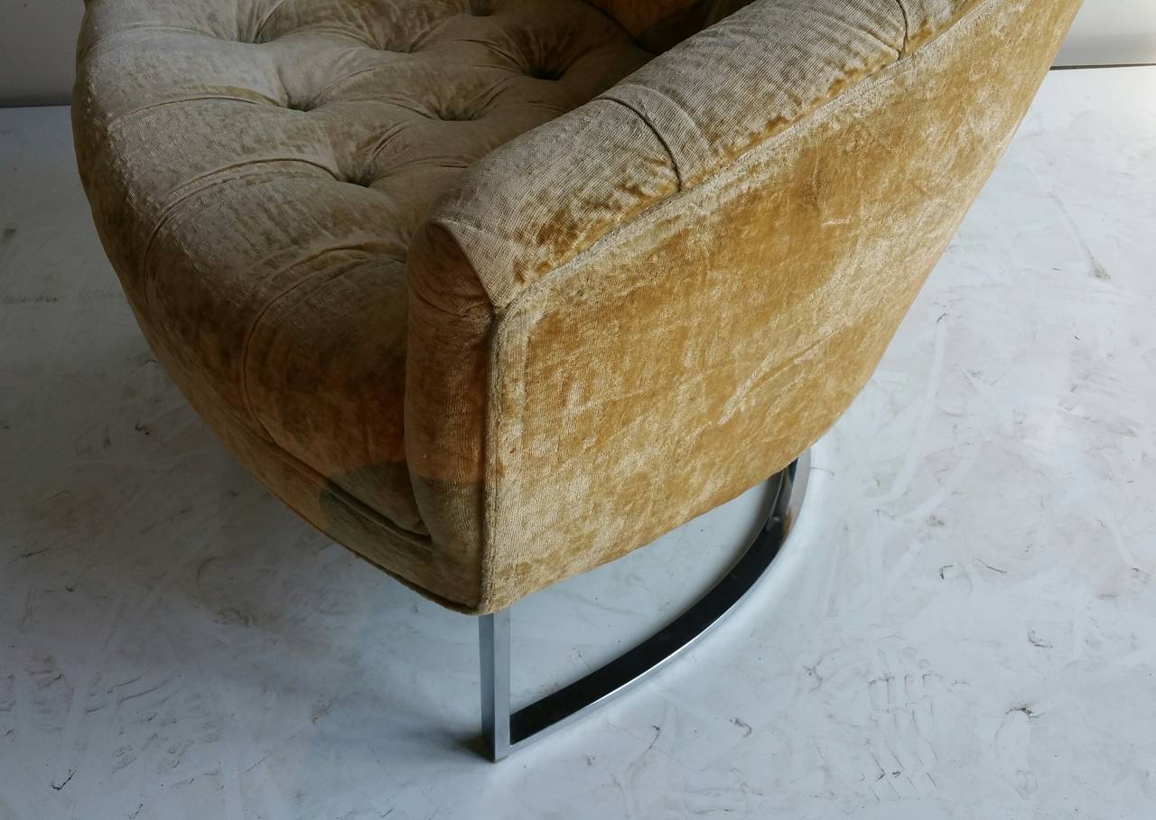 Milo Baughman Chrome and Fabric Barrel Lounge Chair 1