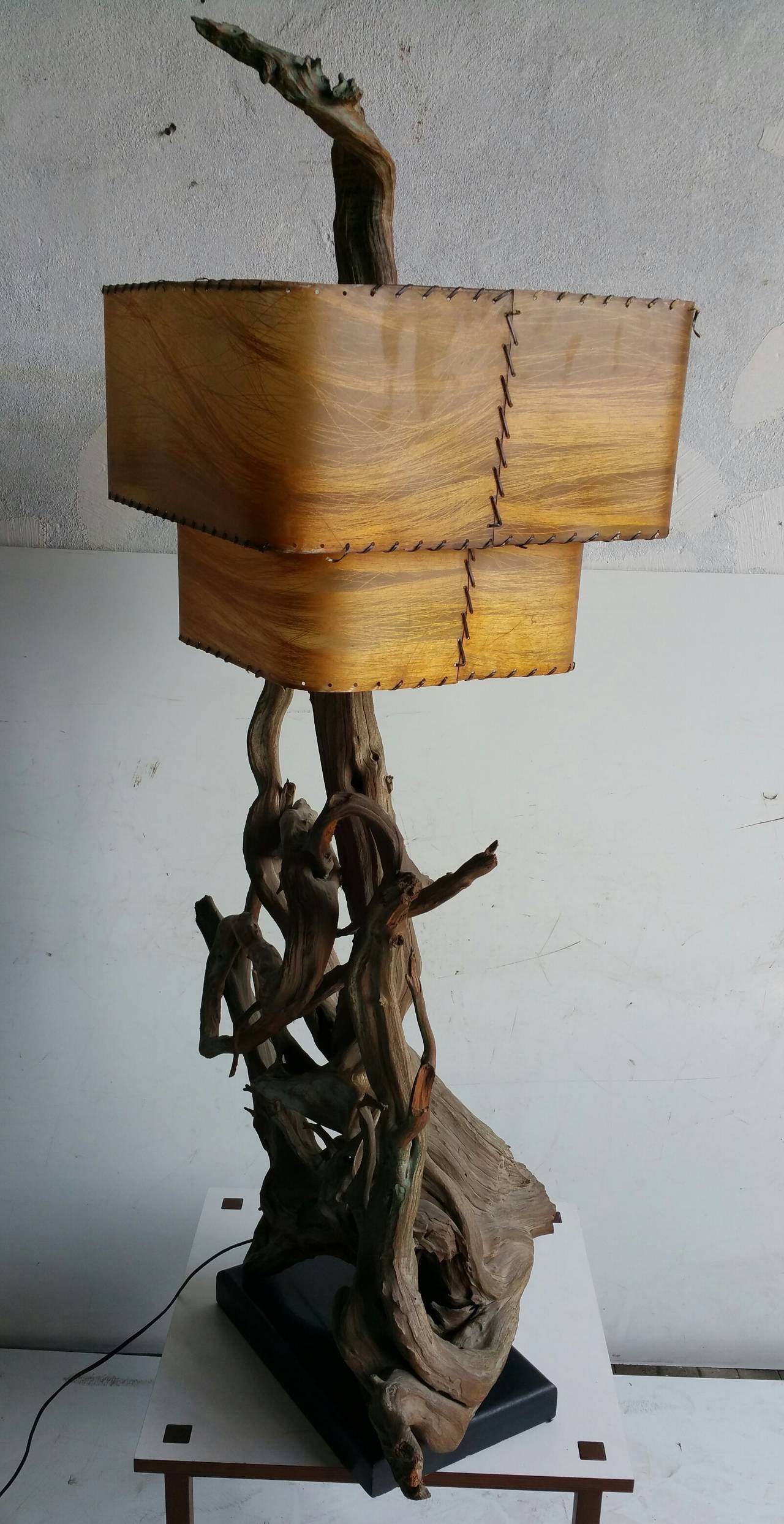 Monumental Driftwood Lamp, Mid-Century Modern In Good Condition In Buffalo, NY