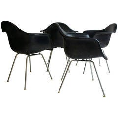 Classic Set of Four Charles and Ray Eames Arm Shell Chairs, Rare Black on Black