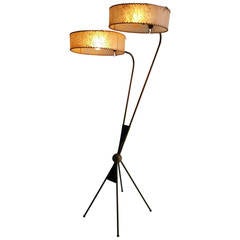 Rare Majestic Floor Lamp, Double Satellite Shades, Atomic French Design