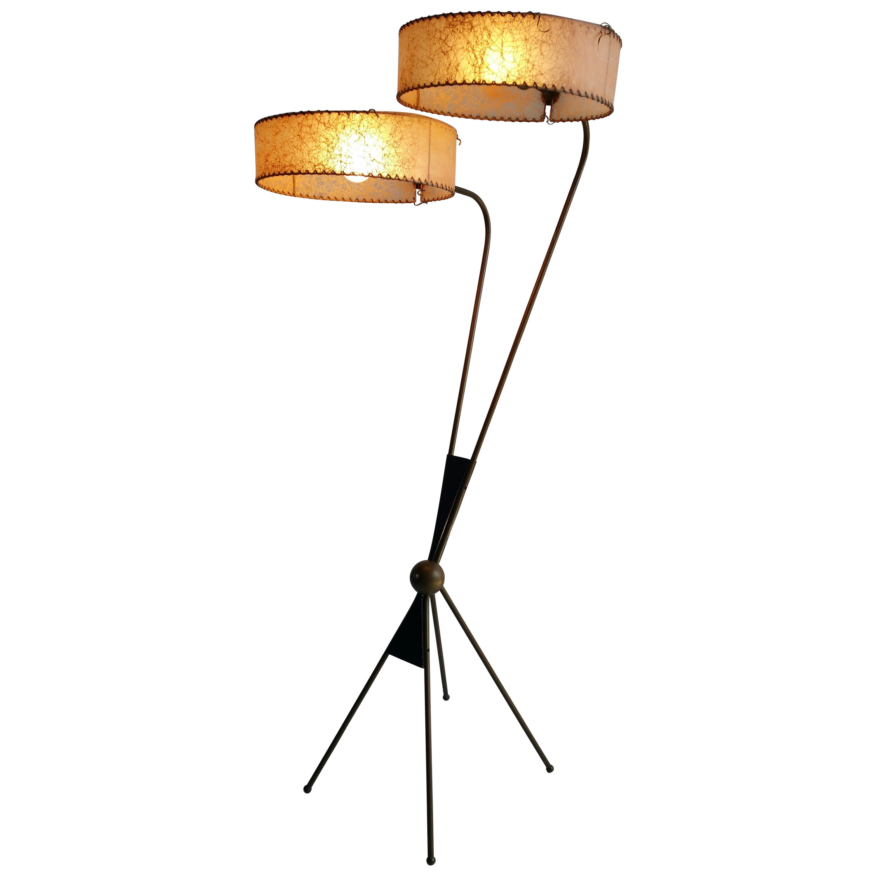 Rare Majestic Floor Lamp, Double Satellite Shades, Atomic French Design
