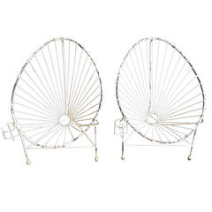 Vintage Pair of Modernist Wire Iron Garden Chairs, Manner of Mathieu Matégot