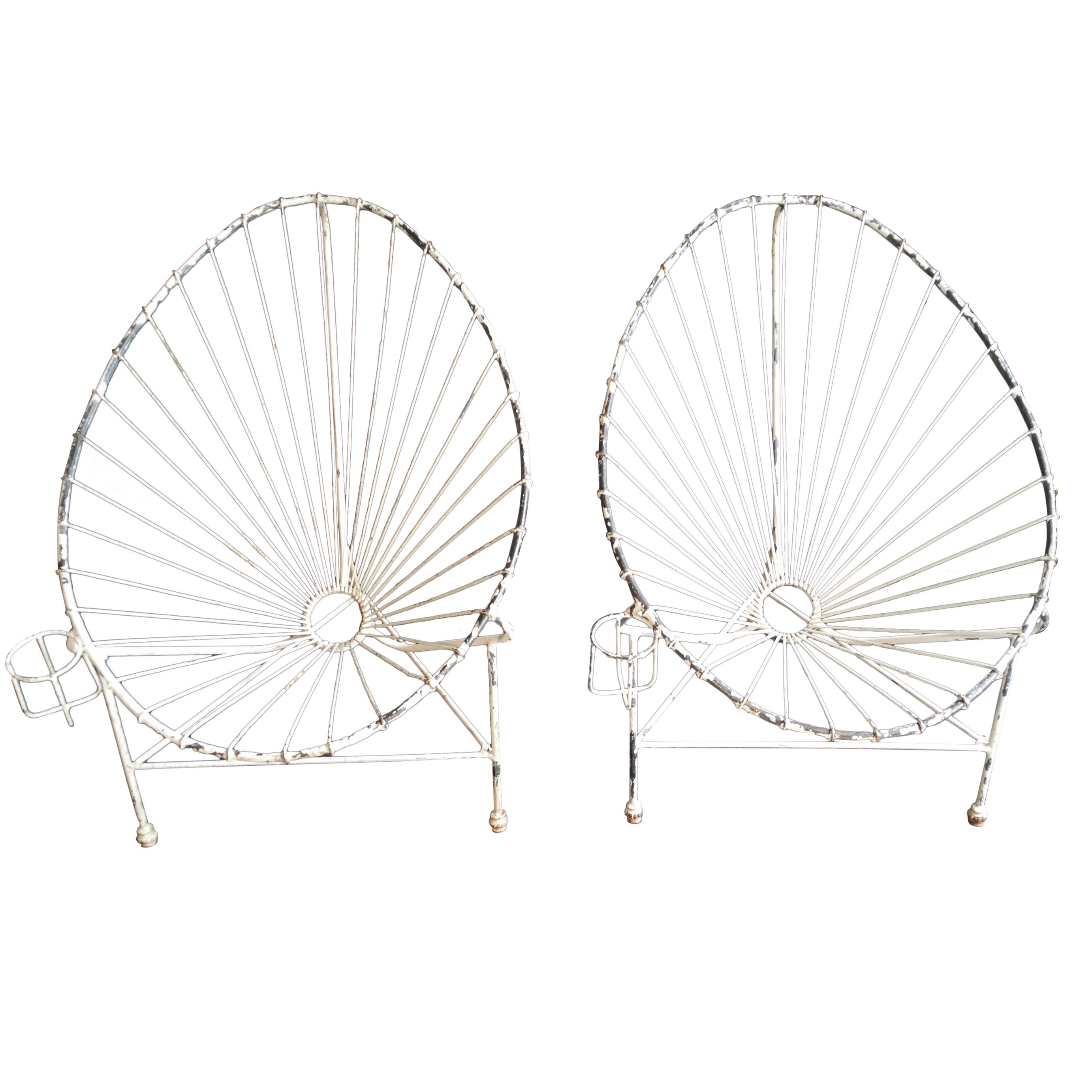 Pair of Modernist Wire Iron Garden Chairs, Manner of Mathieu Matégot