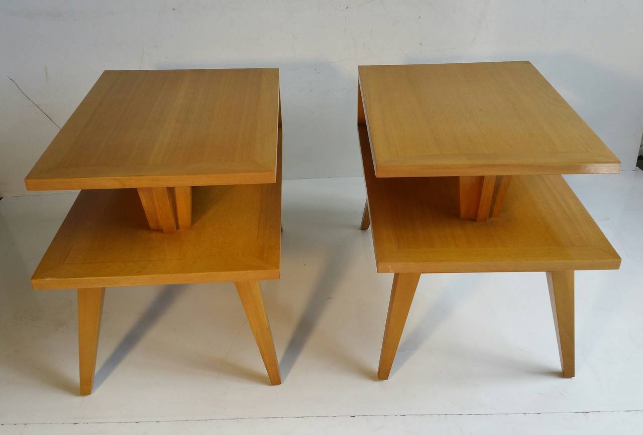 Pair of Mid-Century Modern End Tables, Architecturally Designed, Red Lion In Good Condition In Buffalo, NY