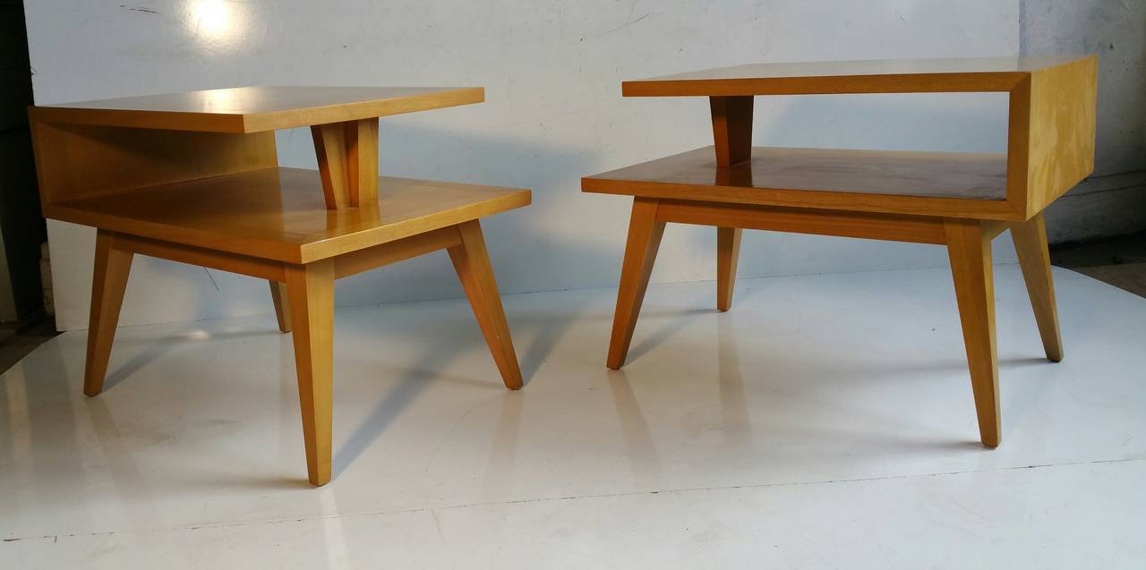 American Pair of Mid-Century Modern End Tables, Architecturally Designed, Red Lion