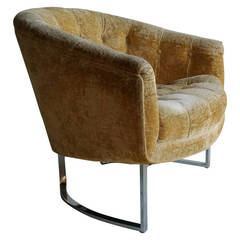 Milo Baughman Chrome and Fabric Barrel Lounge Chair