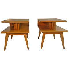 Pair of Mid-Century Modern End Tables, Architecturally Designed, Red Lion