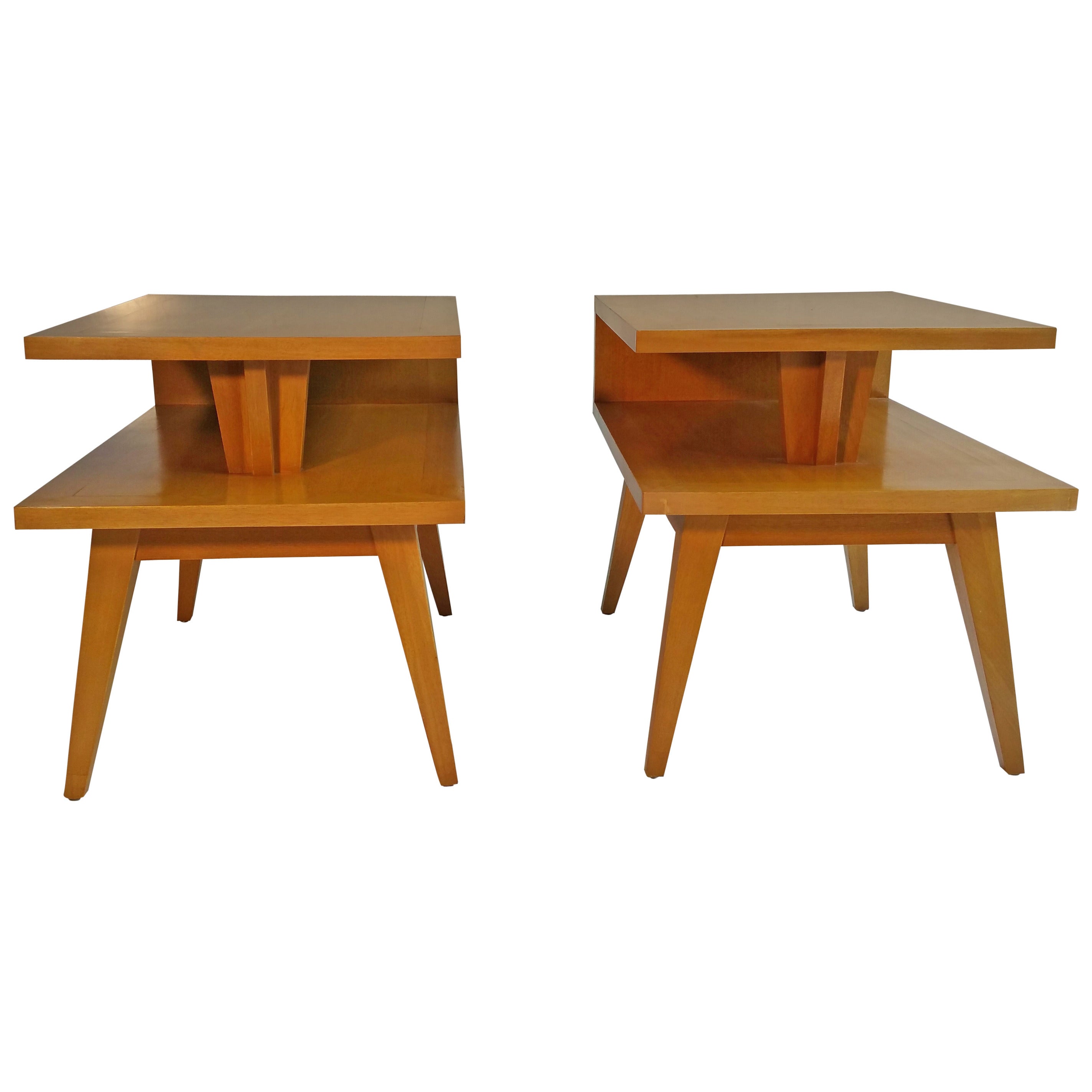 Pair of Mid-Century Modern End Tables, Architecturally Designed, Red Lion