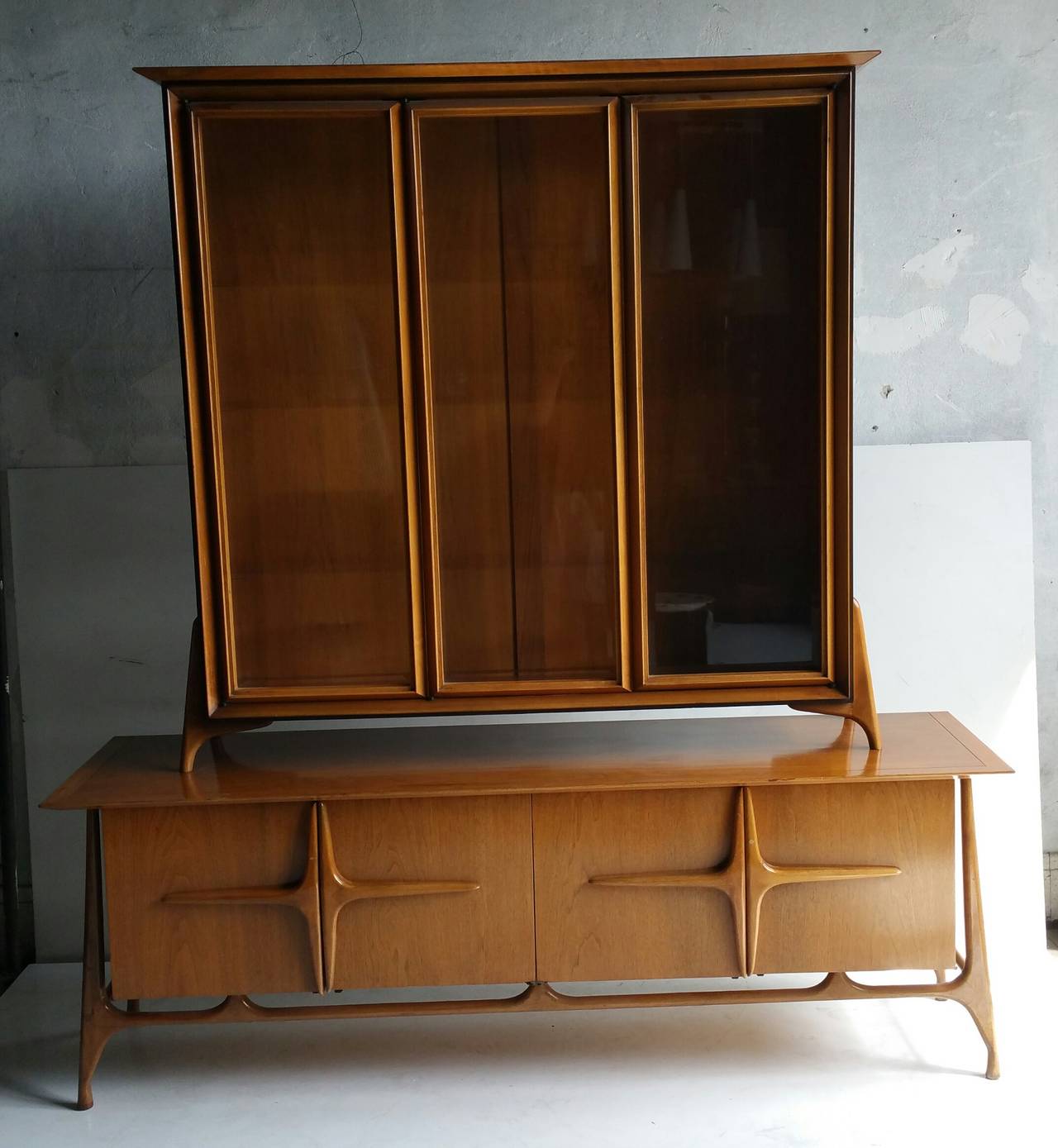 20th Century Modernist Sculptural Sideboard with Top Cabinet For Sale