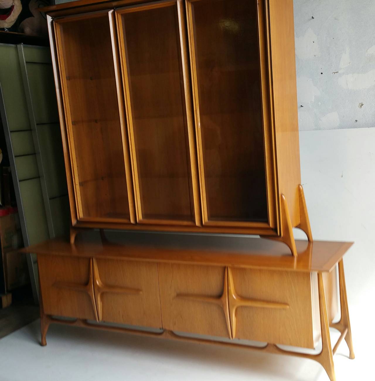 Mid-Century Modern Modernist Sculptural Sideboard with Top Cabinet For Sale