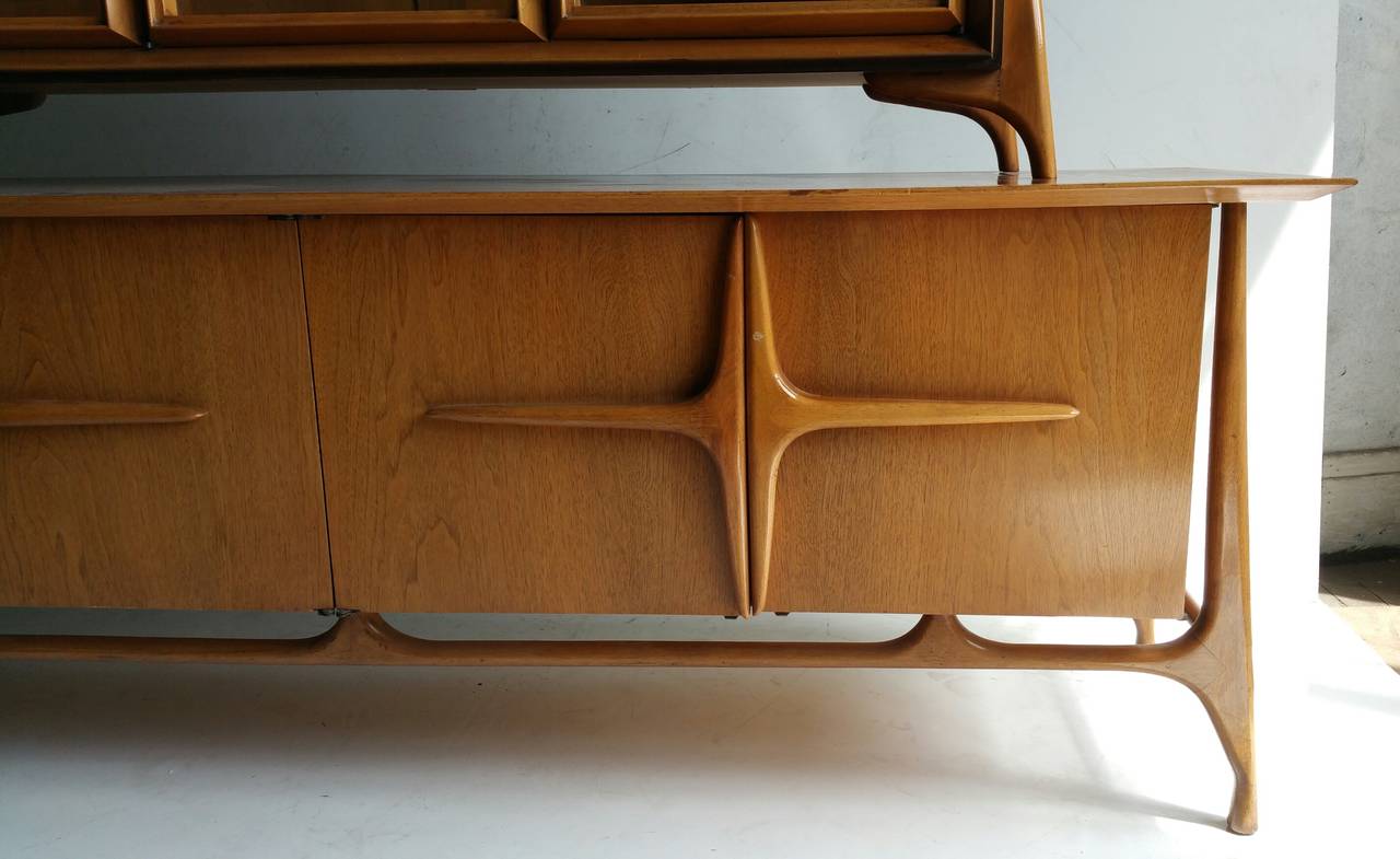 Sculptural Mid Century Modern Sideboard with Top,,Chestnut or Pearwood,, Beautiful color and patina,,Very stylized,Possibly Italian,,reminisent of Sculptural designs by Vladimir Kagan,