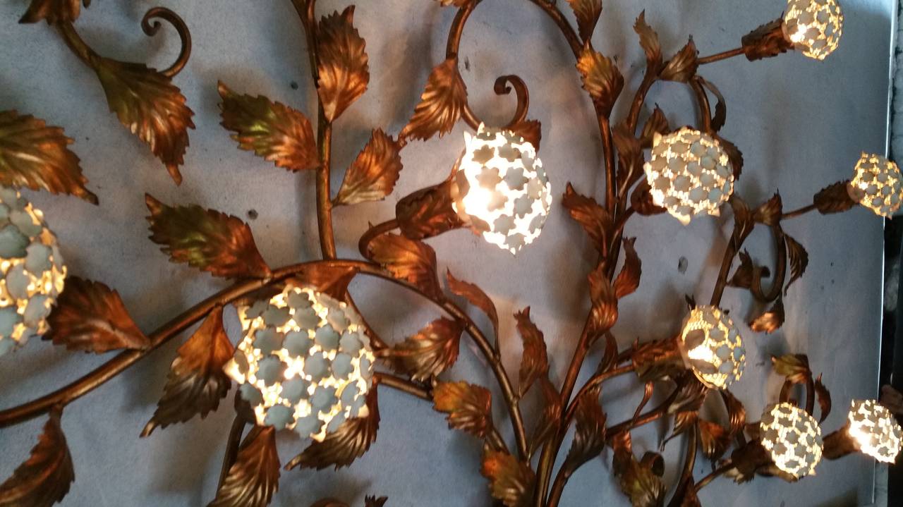 Massive gold gilt Italian 11 light wall sconce..Bouquet of hydrangea's,,Wonderful  quality,color and proportion,,