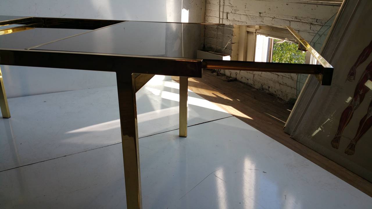 Expandable "Mastercraft" Brass and Smoked Mirror Dining Table
