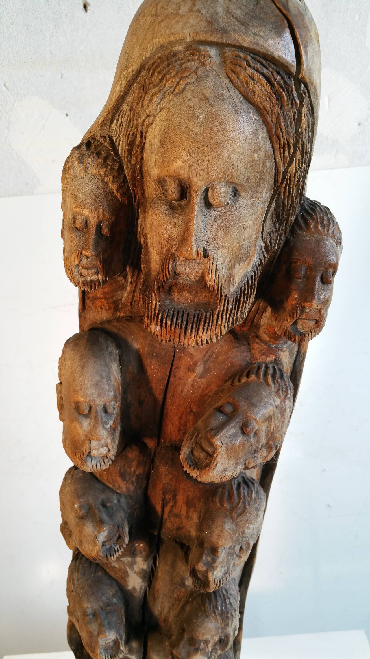 Unusual antique wood carving depicting Jesus and the twelve Apostles.... Possibly African in origin? Purchased from major estate filled with fine art and antiques,