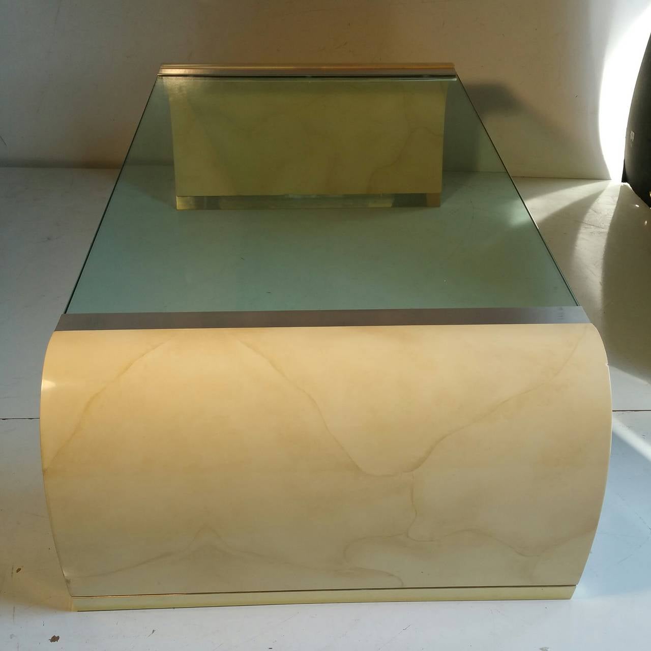 20th Century Glass and Lacquer Waterfall Coffee Table in the Manner of Karl Springer