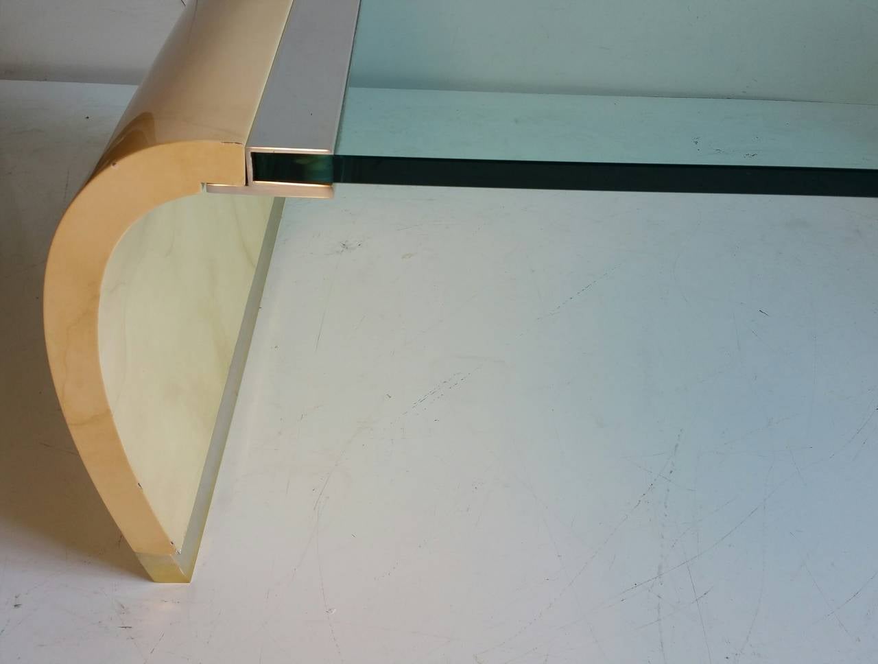 Lacquered Glass and Lacquer Waterfall Coffee Table in the Manner of Karl Springer