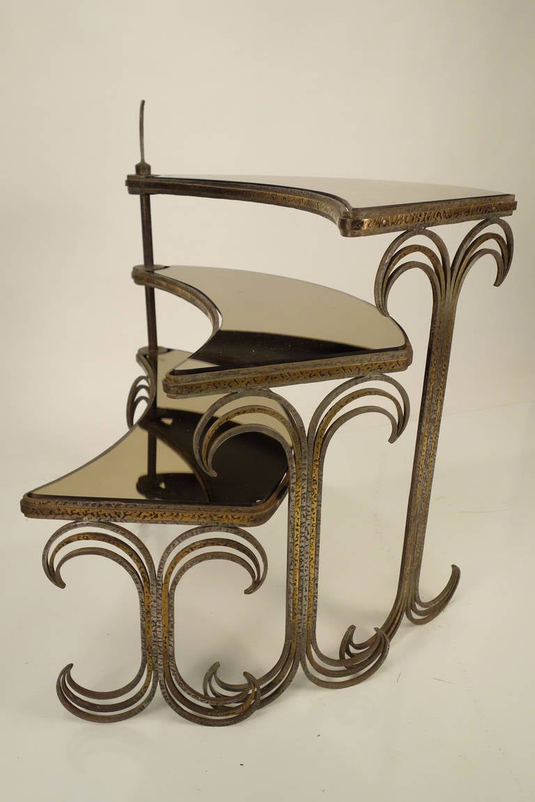 Art Deco Gilt Metal, Three Tier Table or Stand, after Edgar Brant 3