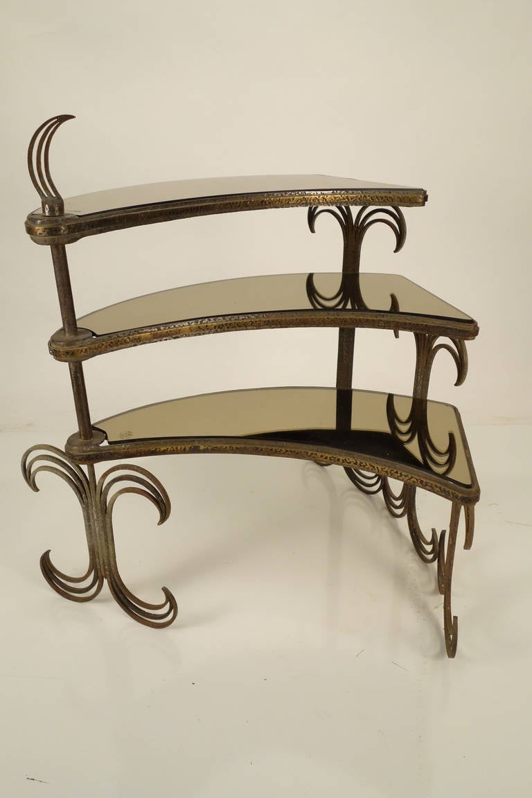 Art Deco Gilt Metal, Three Tier Table or Stand, after Edgar Brant 4