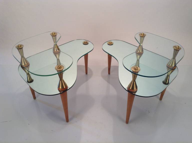 Mid-Century Modern Atomic Kidney Shape Mirror and Glass End Tables