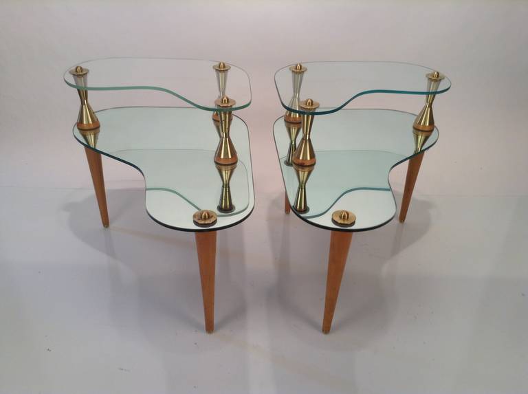 American Atomic Kidney Shape Mirror and Glass End Tables