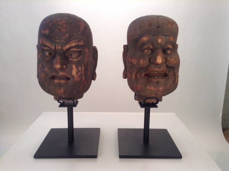 18th Century Carved Chinese Qing Heads