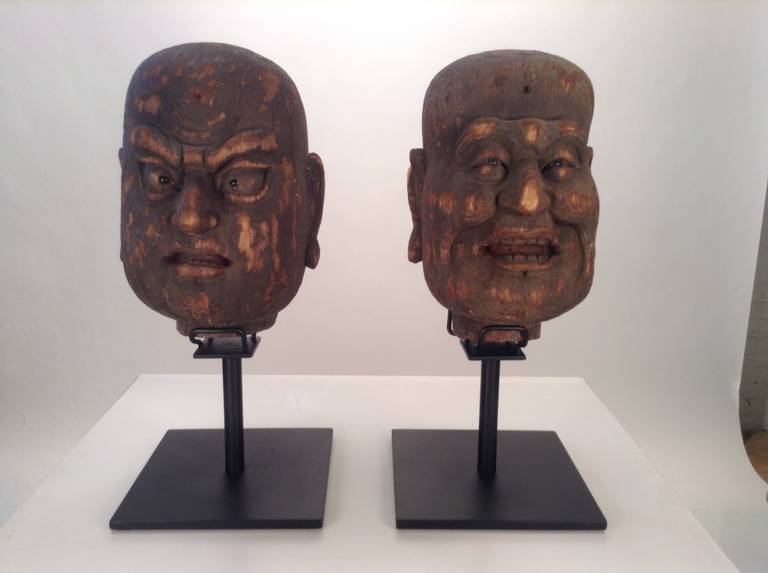 Tribal 18th Century Carved Chinese Qing Heads