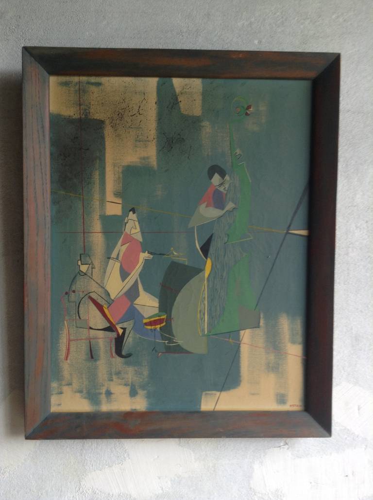 Nice Stylized oil painting. depicting Modern Jazz Trio. Cubist influenced,, Great color..