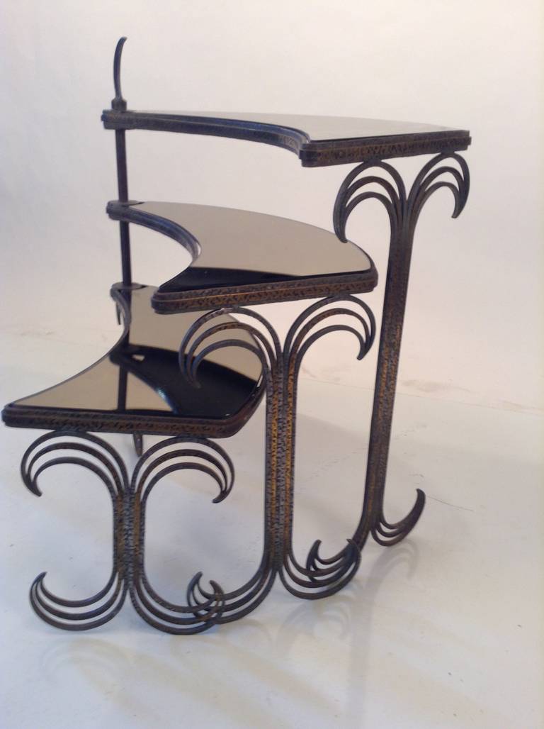 American Art Deco Gilt Metal, Three Tier Table or Stand, after Edgar Brant