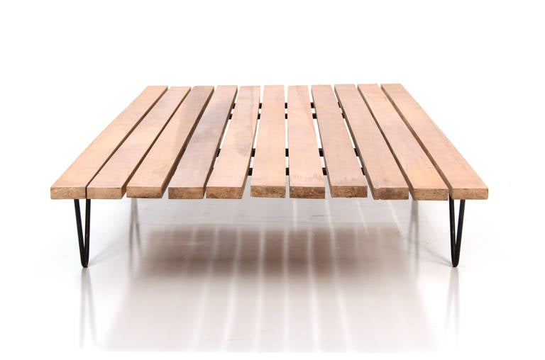 American Modernist Slat Teak Wood Bench or Daybed