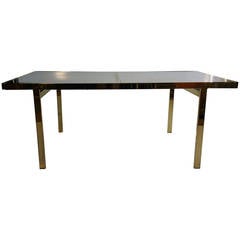 Expandable "Mastercraft" Brass and Smoked Mirror Dining Table