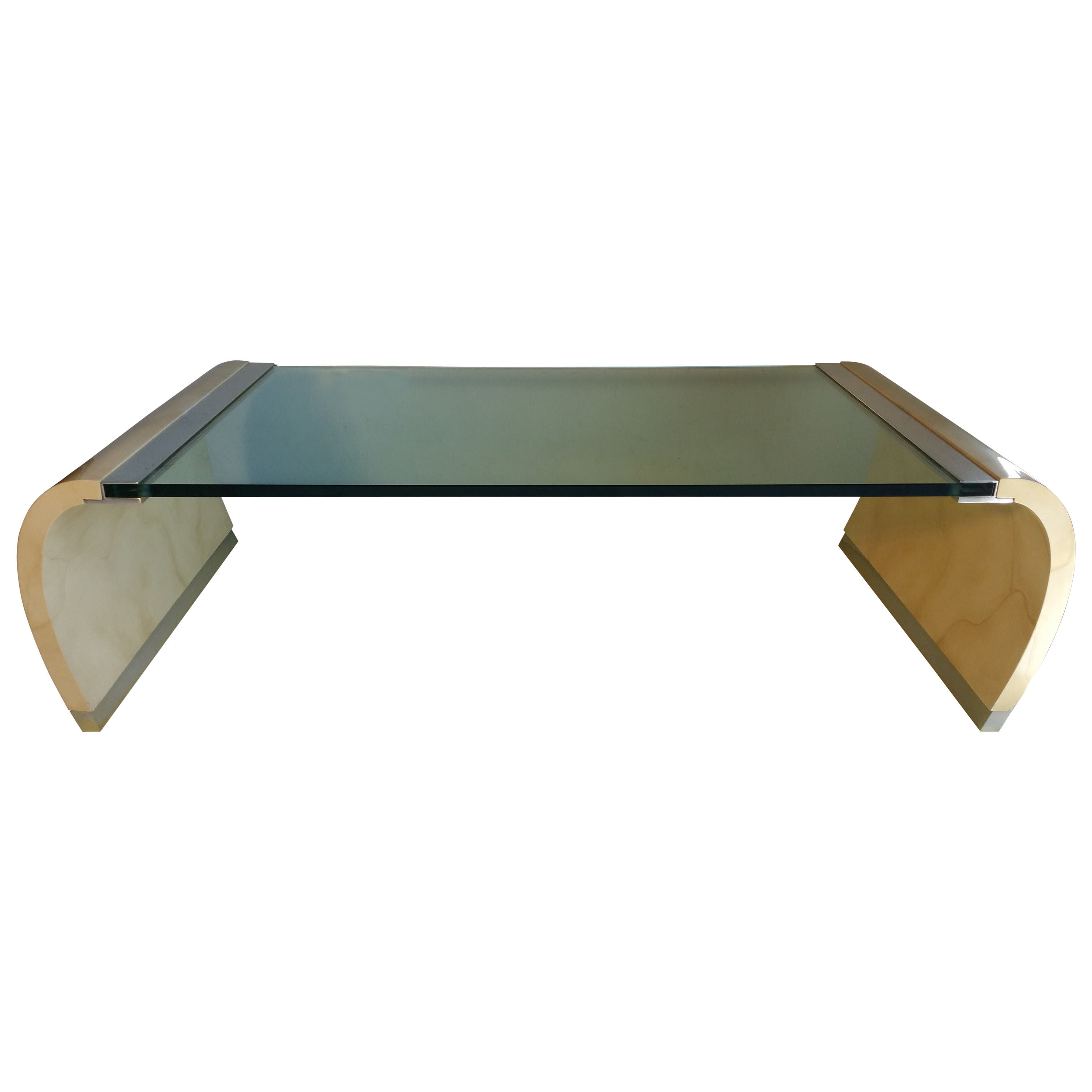 Glass and Lacquer Waterfall Coffee Table in the Manner of Karl Springer