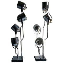 Pair of Reggiani Four-Head Chrome and Black Table Lamps, 1960s