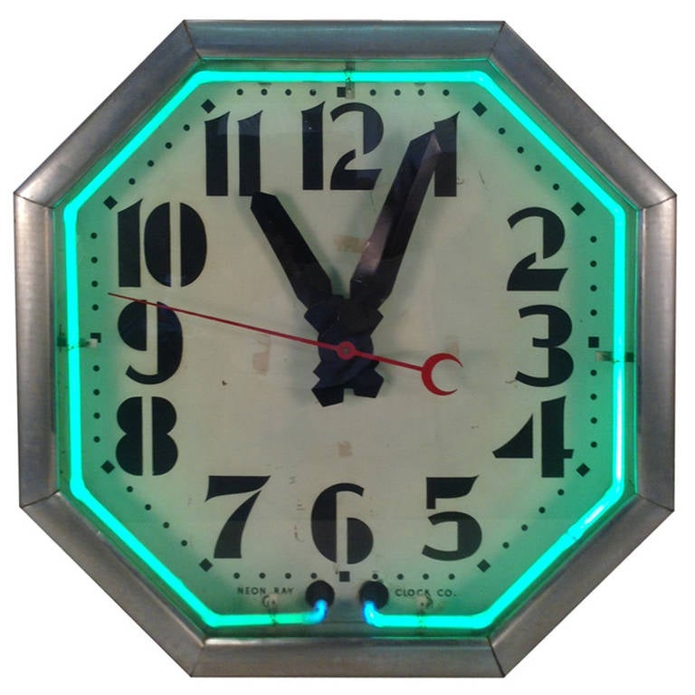 Art Deco, "Neon Ray" Octogon Clock at 1stDibs art deco neon clock