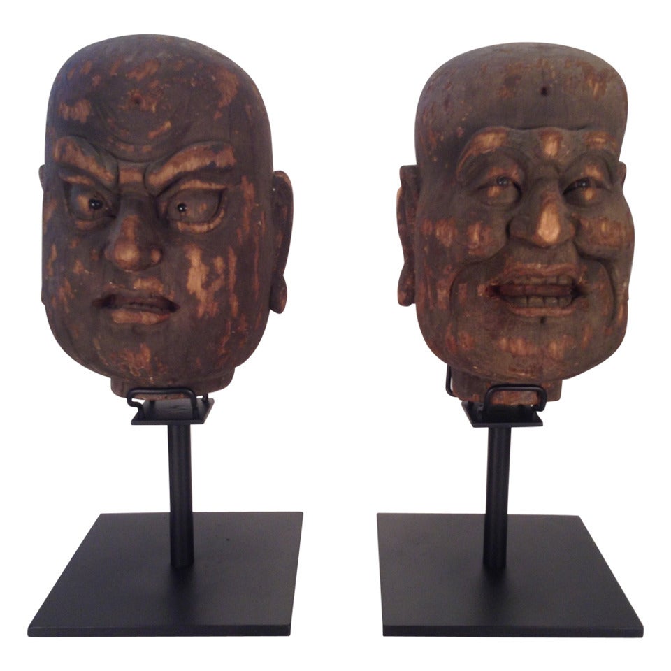 18th Century Carved Chinese Qing Heads