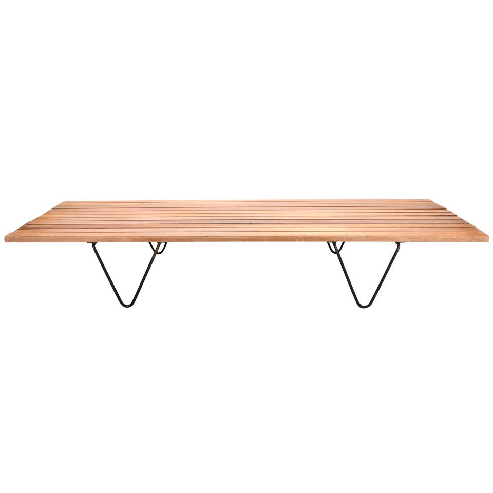 Modernist Slat Teak Wood Bench or Daybed