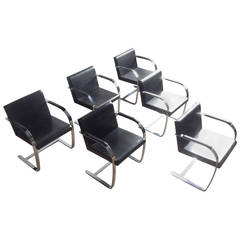 Set of Six Flat Bar Brno Chairs by Ludwig Mies Van De Rohe