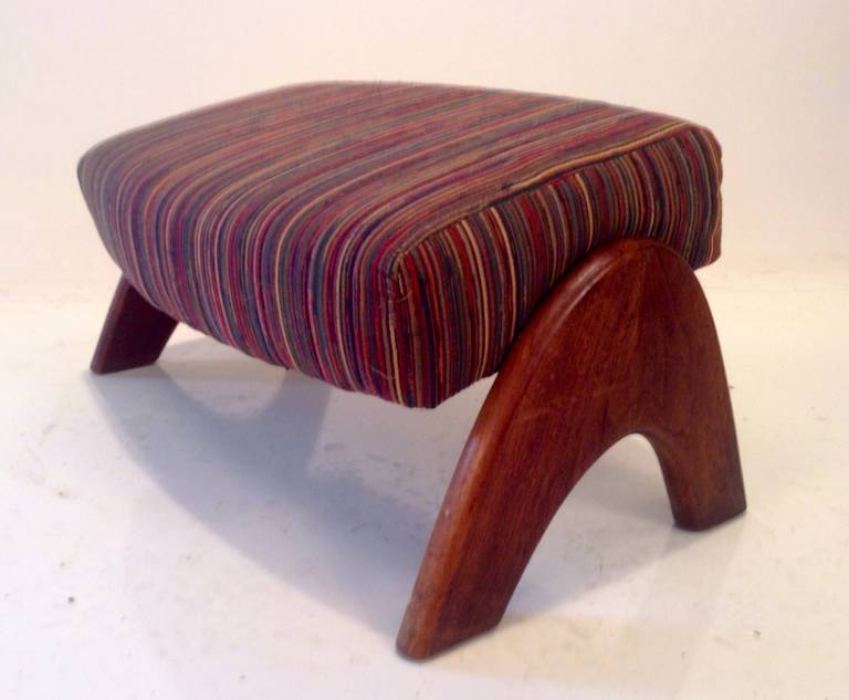 Sculptural, walnut and fabric ottoman or footstool designed by Adrian Pearsall, manufactured by Chromecraft, all original.