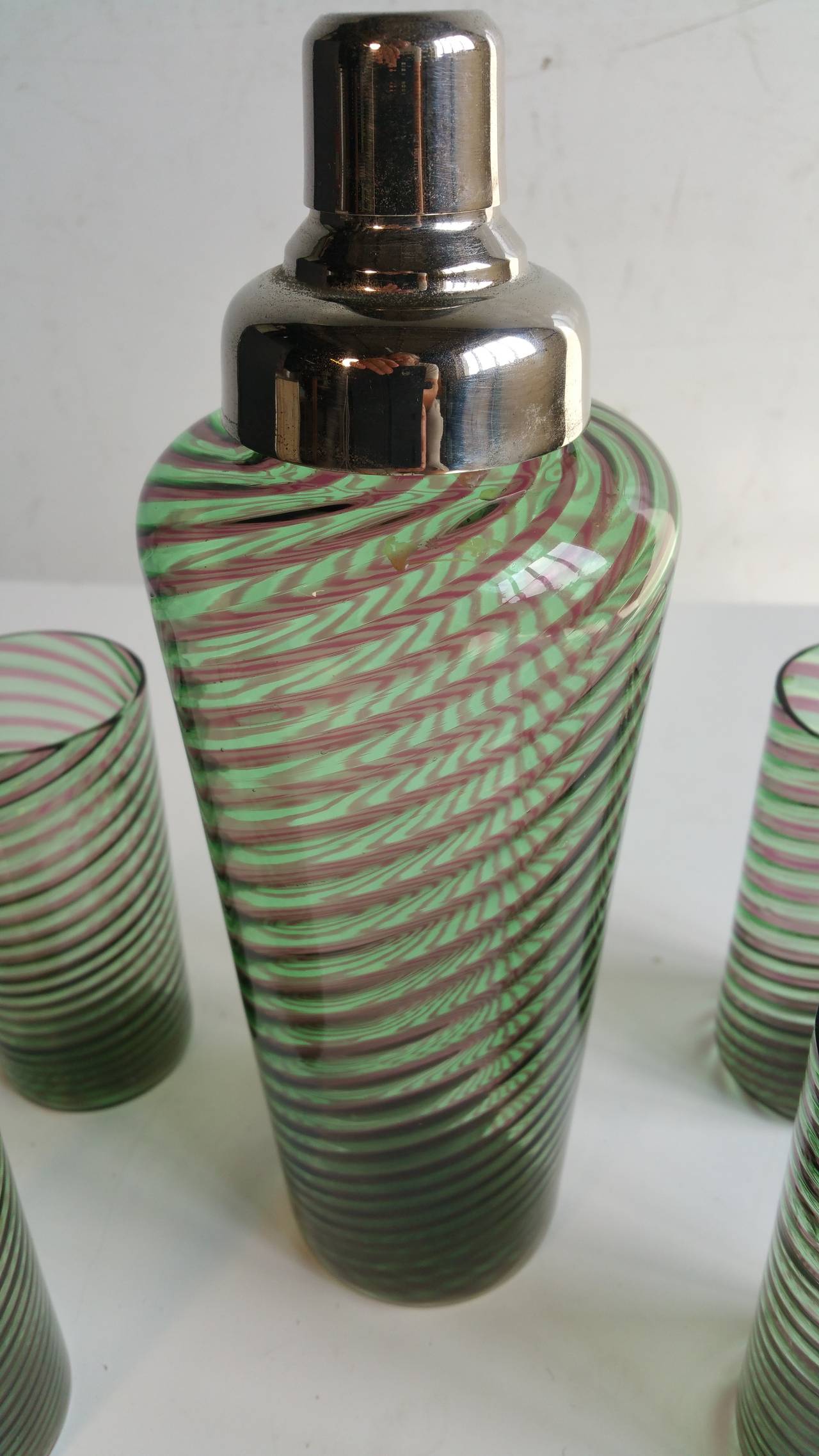 1950s Decanter or Vessel and Four Tumblers, in the Manner of Venini 1