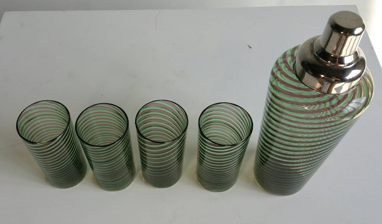20th Century 1950s Decanter or Vessel and Four Tumblers, in the Manner of Venini