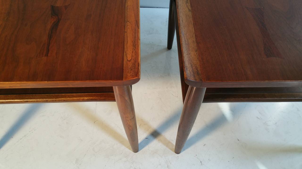 Mid-Century Modern Matched Pair of End Tables in Walnut, Oak and, Ash by Baumritter, Mid Century