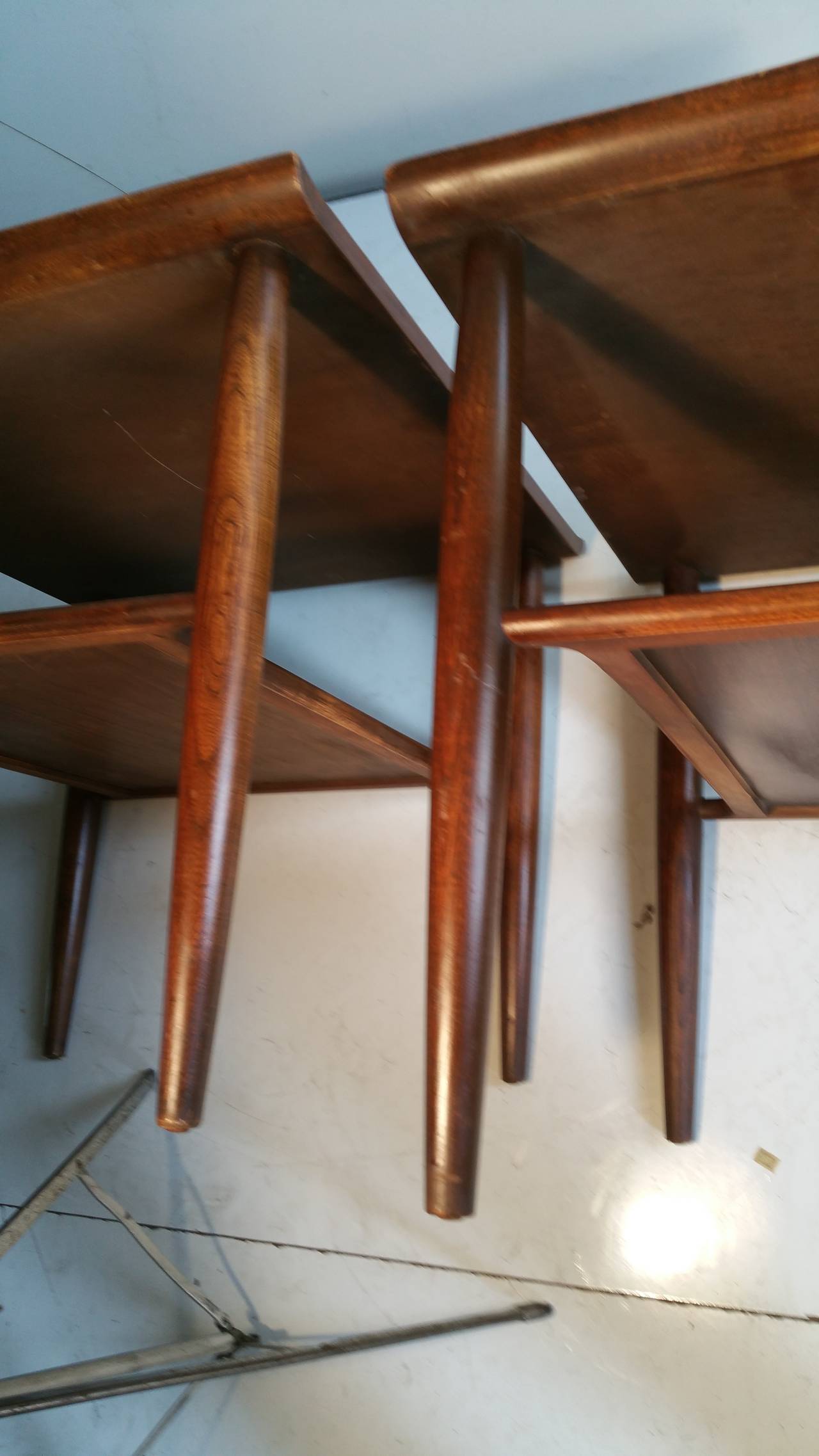 American Matched Pair of End Tables in Walnut, Oak and, Ash by Baumritter, Mid Century