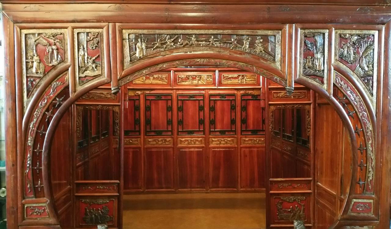 19th Century Antique Chinese Carved Canopy Bed with Alcove For Sale