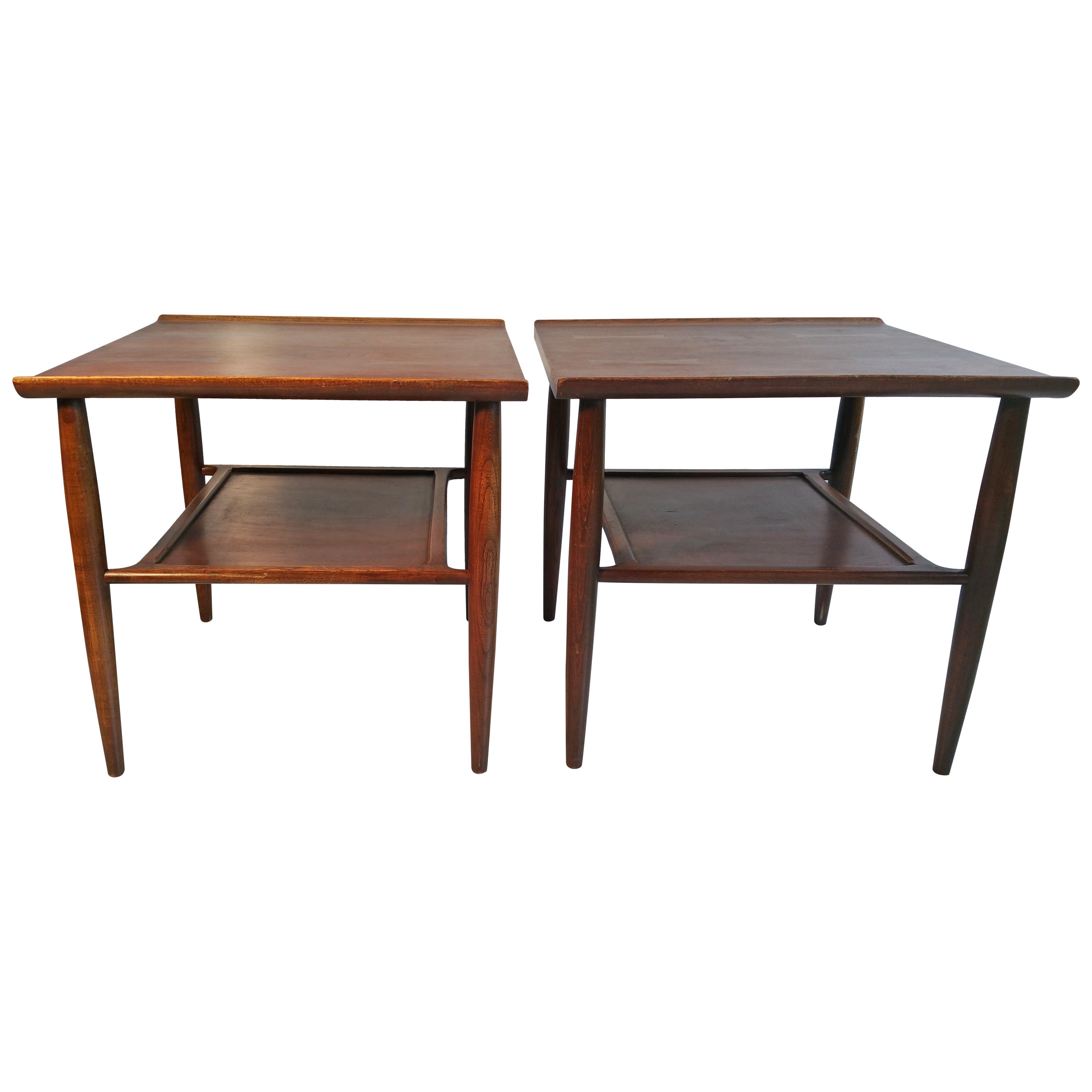Matched Pair of End Tables in Walnut, Oak and, Ash by Baumritter, Mid Century