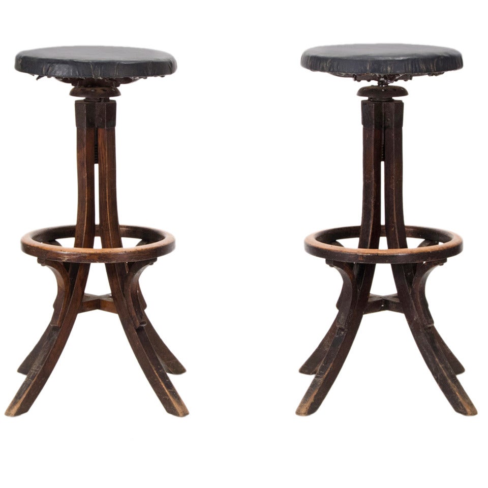 Industrial, crafts wood adjustable bar stools at 1stDibs