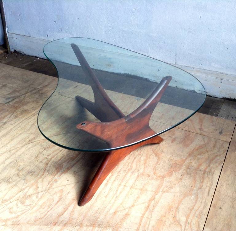 Mid-Century Modern Adrian Pearsall coffee table, , biomorphic, walnut and free form glass