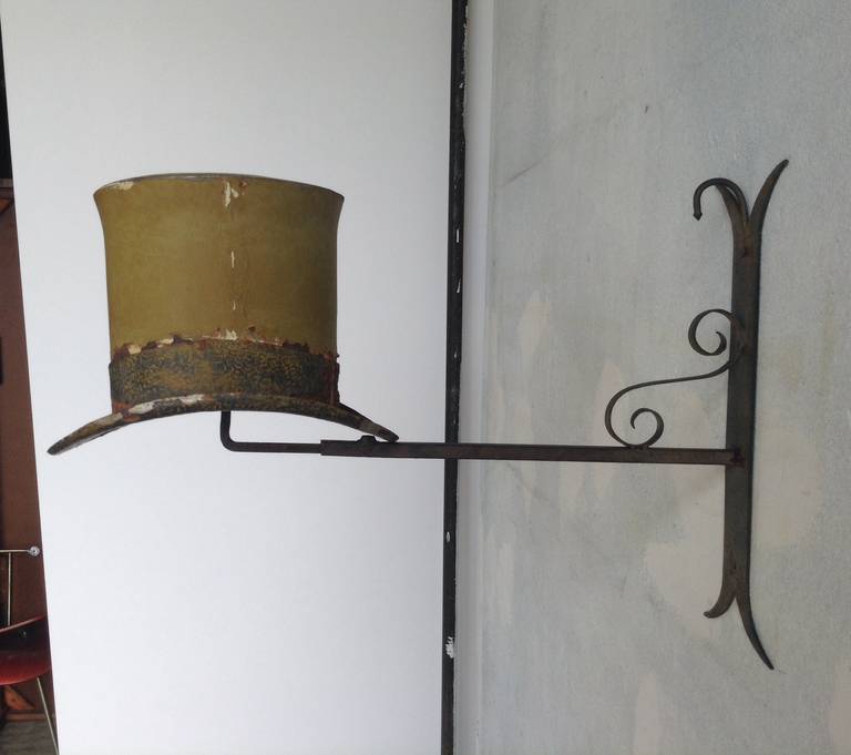 American Top Hat Trade sign with original iron bracket, late 1800's