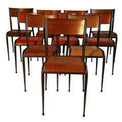 Set of Ten French Industrial Schoolhouse Chairs
